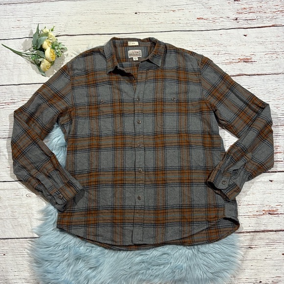 J. Crew Gray Orange Midweight flannel button front workshirt - Picture 1 of 9